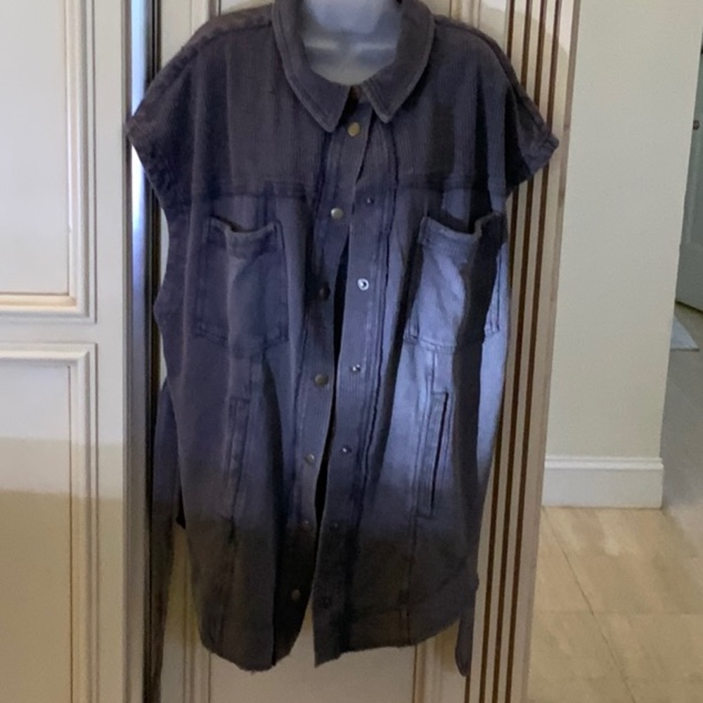 Pilcro Dark Gray Sleeveless Denim Vest with snaps down the front